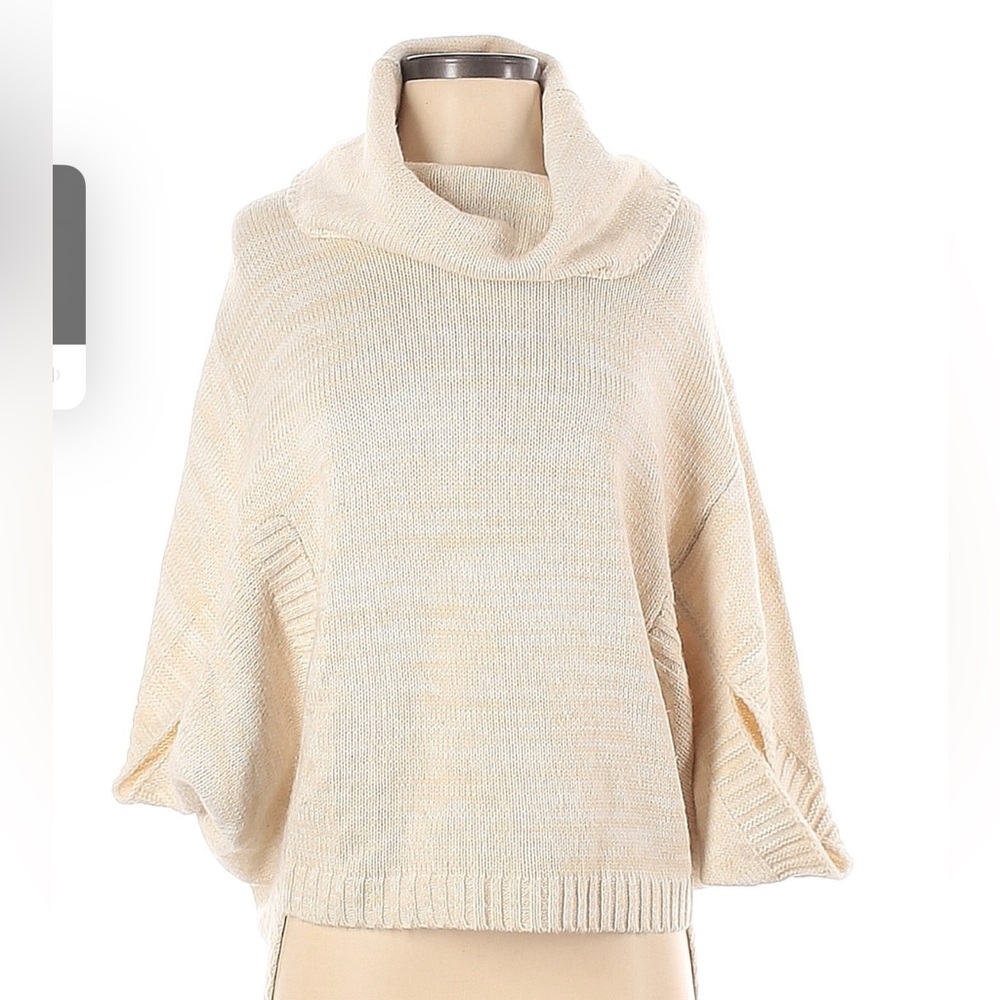 MOTH Ivory Cowl-neck Poncho sweater with Armholes.